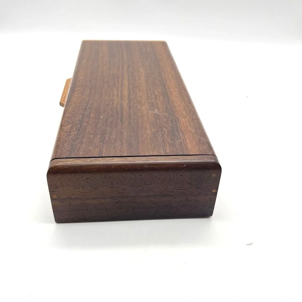 Vintage Handcrafted Wood Valet Box Felt Lined 4 Compartment Jewelry Watch Case